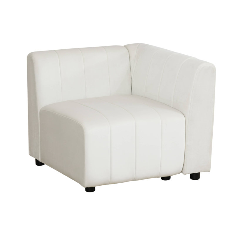 KOKO - Canapé modulaire en microfibre blanc pour salon minimaliste, Accoudoir à droite (vu de face)