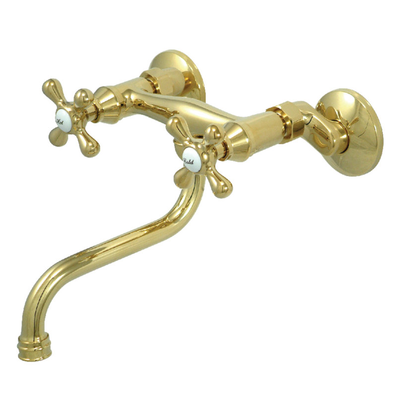 Kingston Brass Kingston Two-Handle 2-Hole Wall Mount Bathroom Faucet, Polished Brass