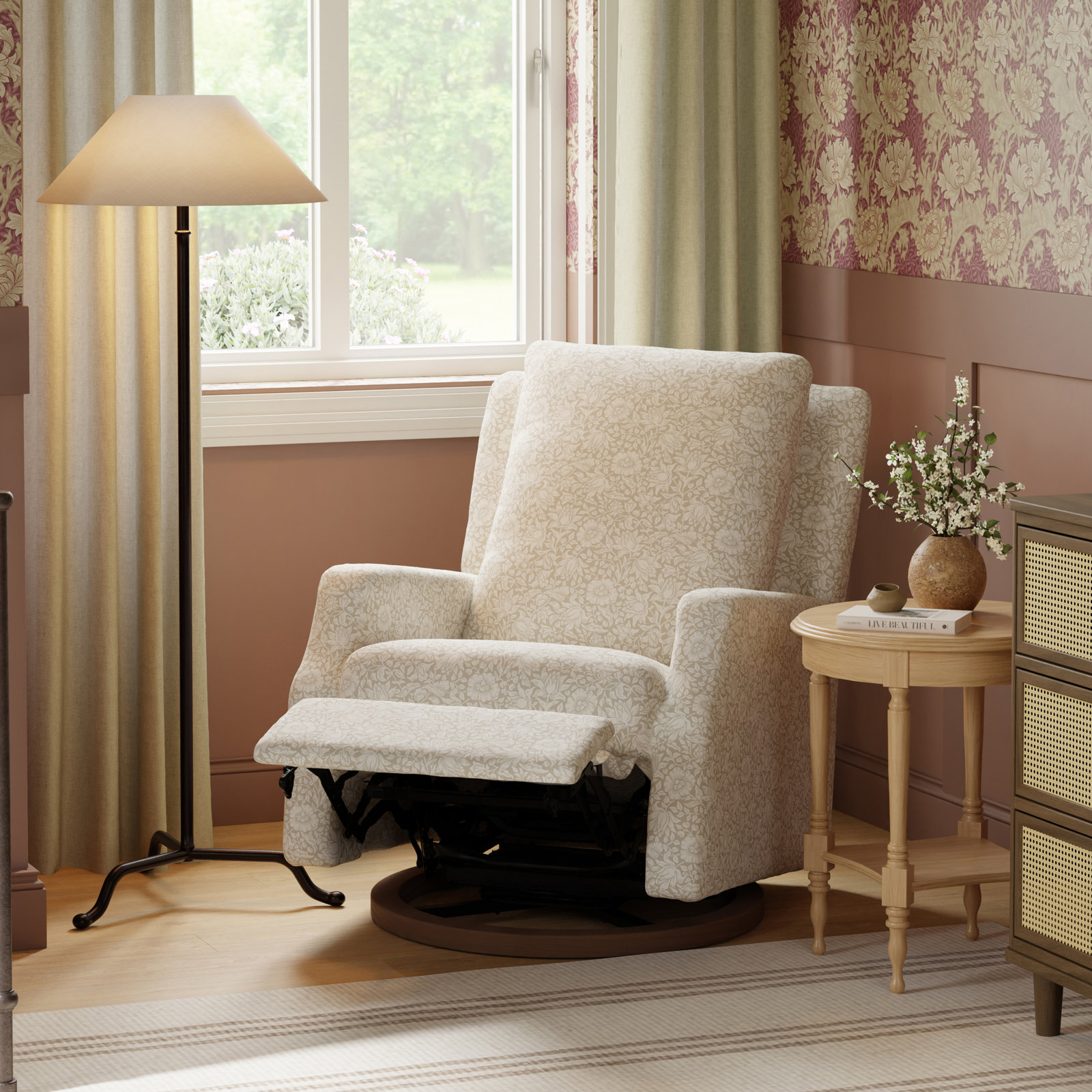 Morris & Co. Swivel Nursery Chair, Mallow in Ash w/Dark Wood Base