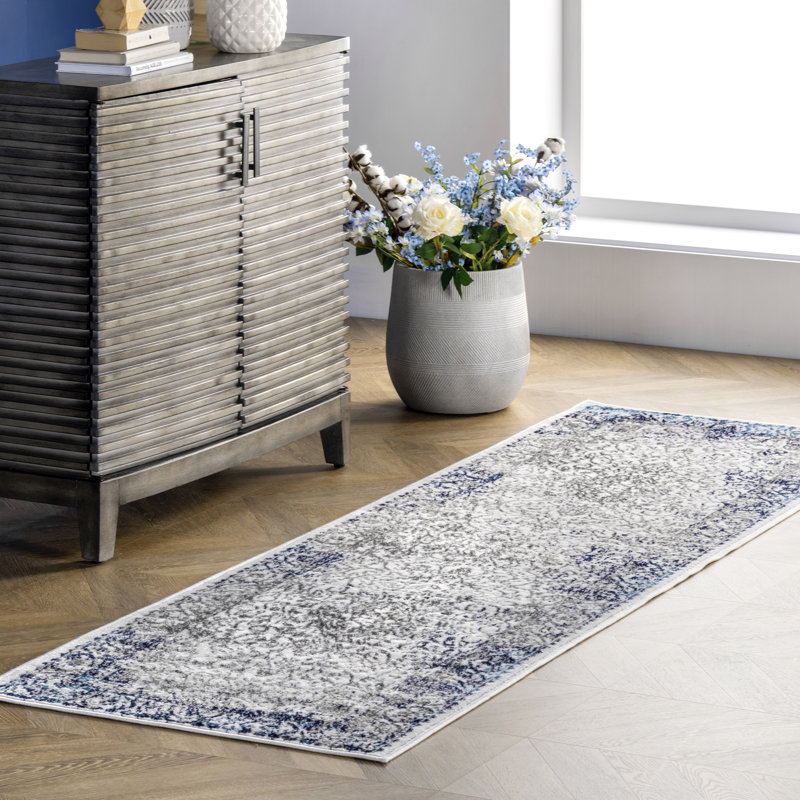 Tapis bleu / gris Castiglia, Tapis de couloir 2 pi 6 po x 8 pi