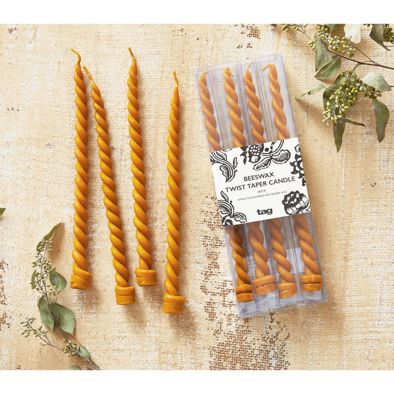 Twin Flame Twisted Beeswax Taper S/4