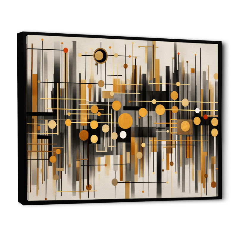 Motifs infinis dorés et noirs encadrés sur toile, H 24 po x l 32 po x P 1 po, Cadre flottant noir