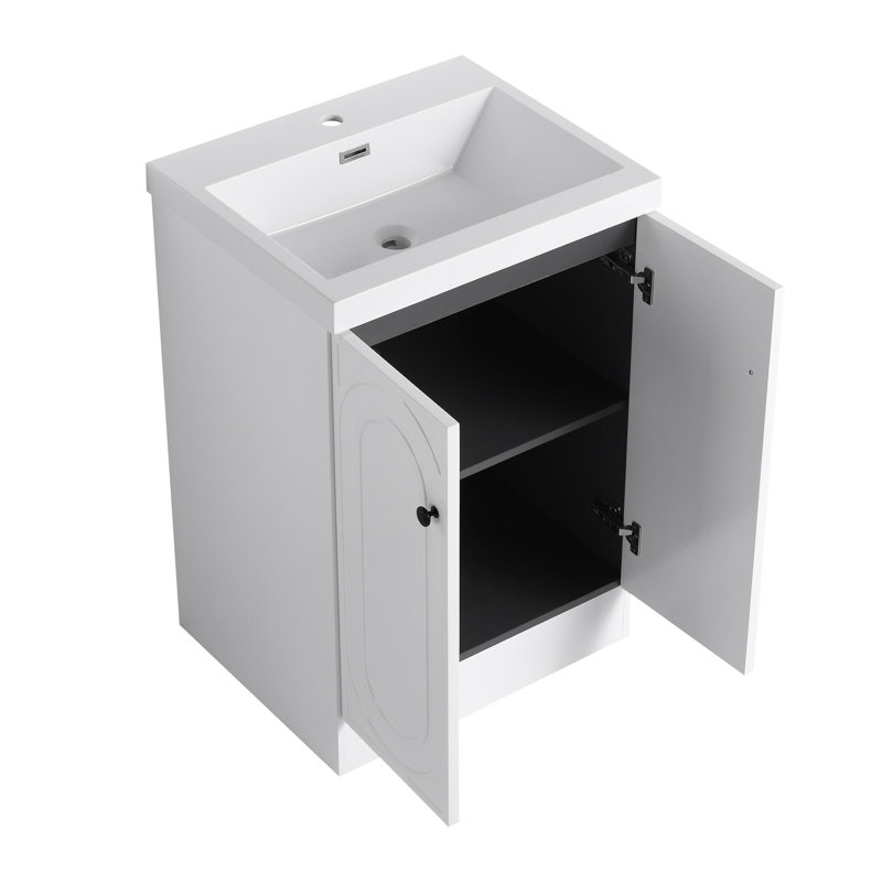 Meuble-lavabo 24 po avec lavabo en résine, Noir, Blanc