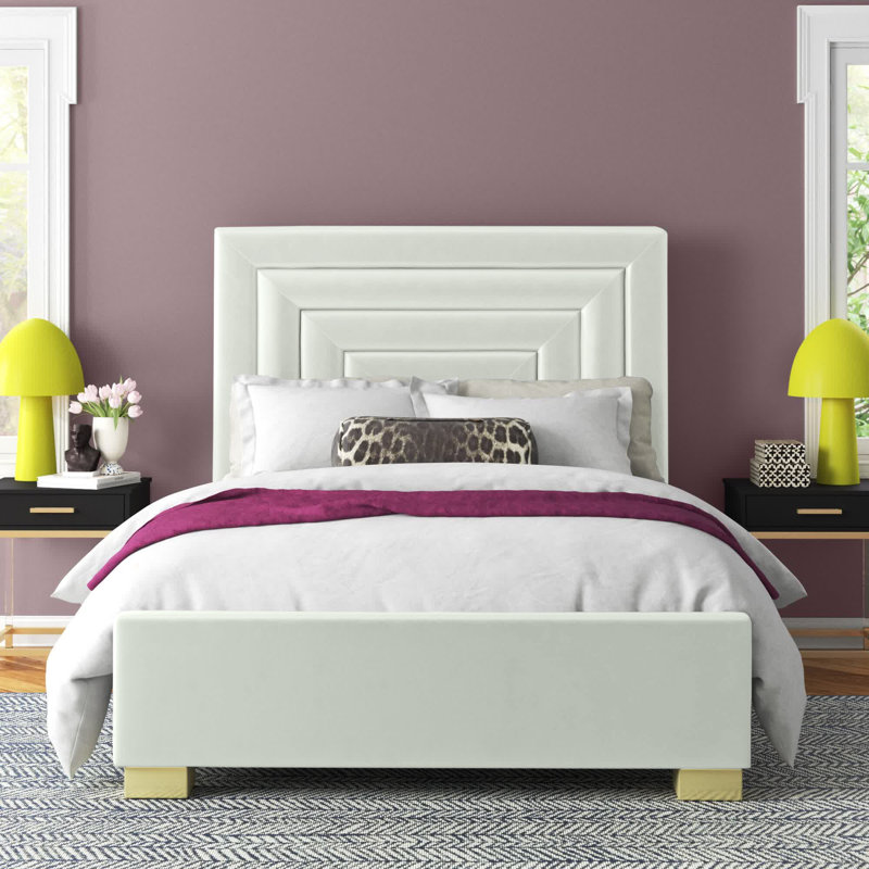 Nora Upholstered Low Profile Platform Bed, Cream Velvet, Full/Double