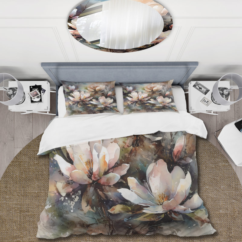 Ensemble de housse de couette en microfibre / polyester rose Magnolia Symphony II