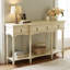 Console Traditional Traditional - 3 tiroirs à fermeture en douceur et tablette inférieure, structure en bois massif, pieds romains tournés, poignées en cuivre rétro, bleu pour le vestibule / le couloir / le salon-129021050