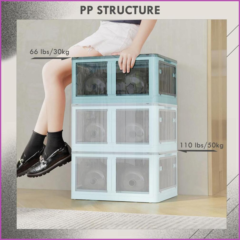 Bacs de rangement empilables pliables avec couvercles Roues | Bleu | Plastique, Bleu