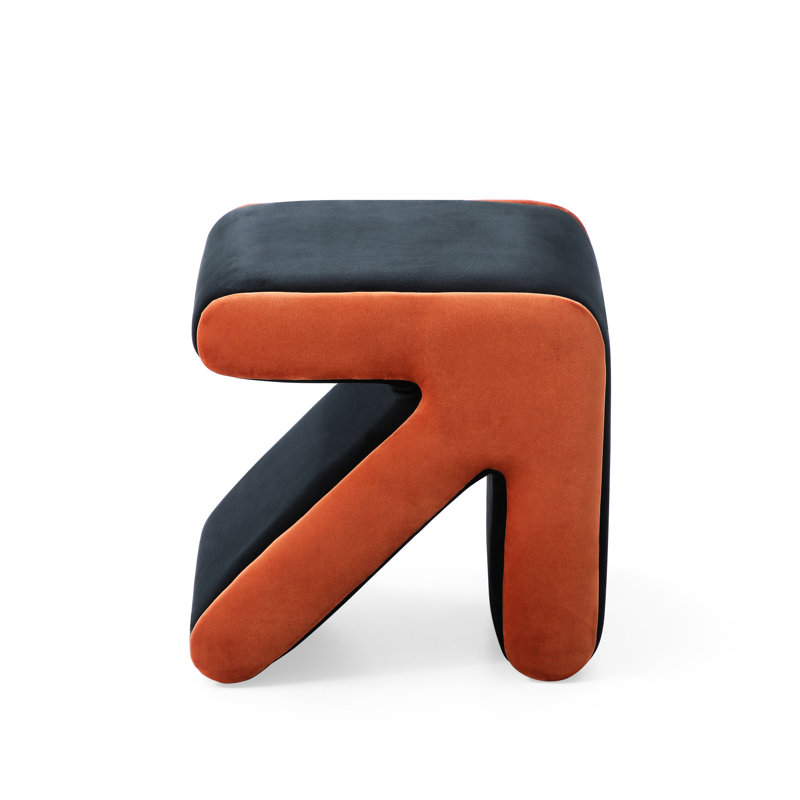 Tabouret, tabouret, banc à chaussures, repose-pieds, tabouret moderne en velours, Noir / Orange
