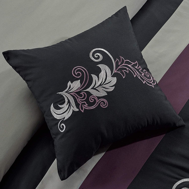 Full Purple and Gray Microfiber Floral Comforter Set