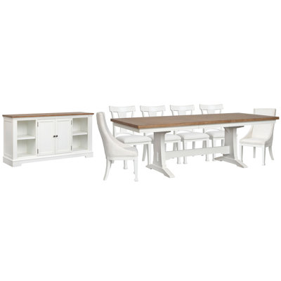 Table de salle à manger à tréteaux avec 4 chaises d'appoint et crédence Gelinas