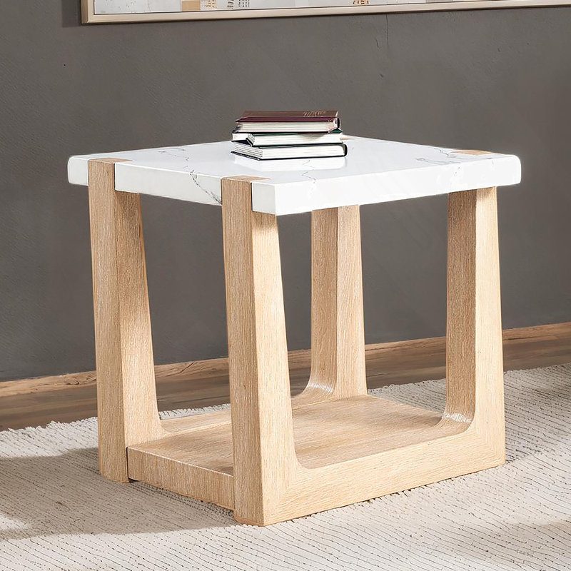 Table de chevet, table de bout pour chambre à coucher, salon, Naturel / Blanc