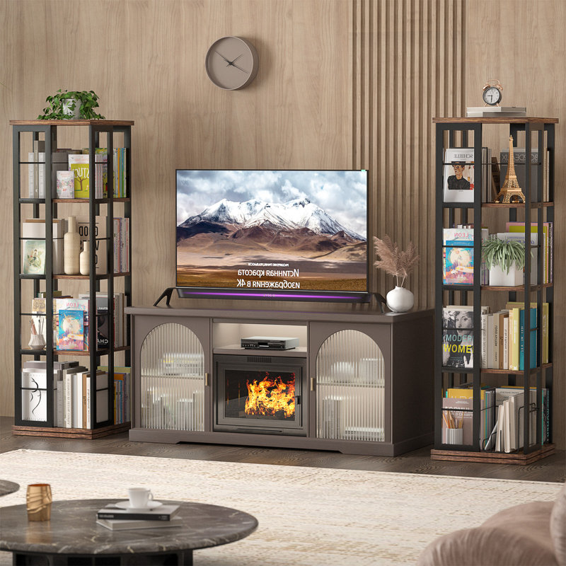 Fortis 54"H x 15.8"W x 15.8"D Rotating Bookcase, Coner bookshelf, Brown/Black