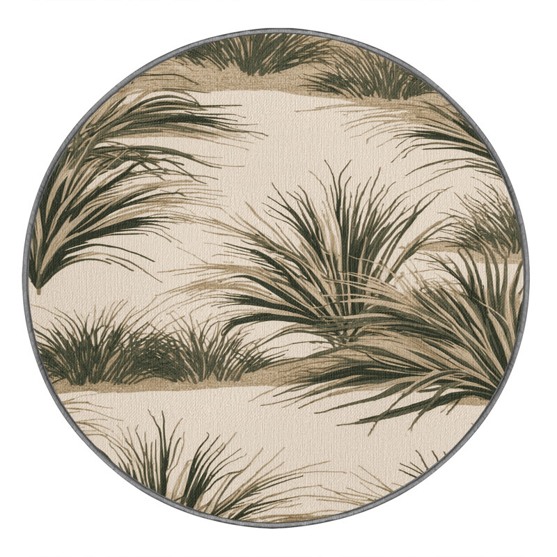 Washable Dune Grass Pattern Coastal Area Rug, Round 3'