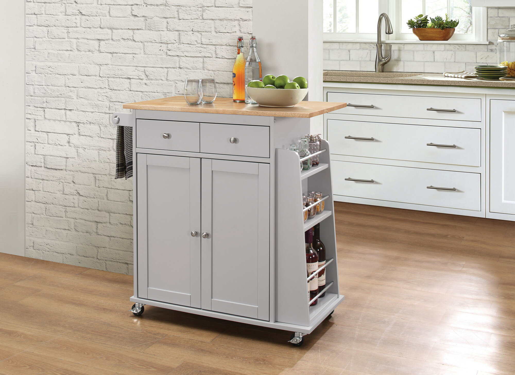 Charlton Home® Farrar Wood Kitchen Cart | Wayfair