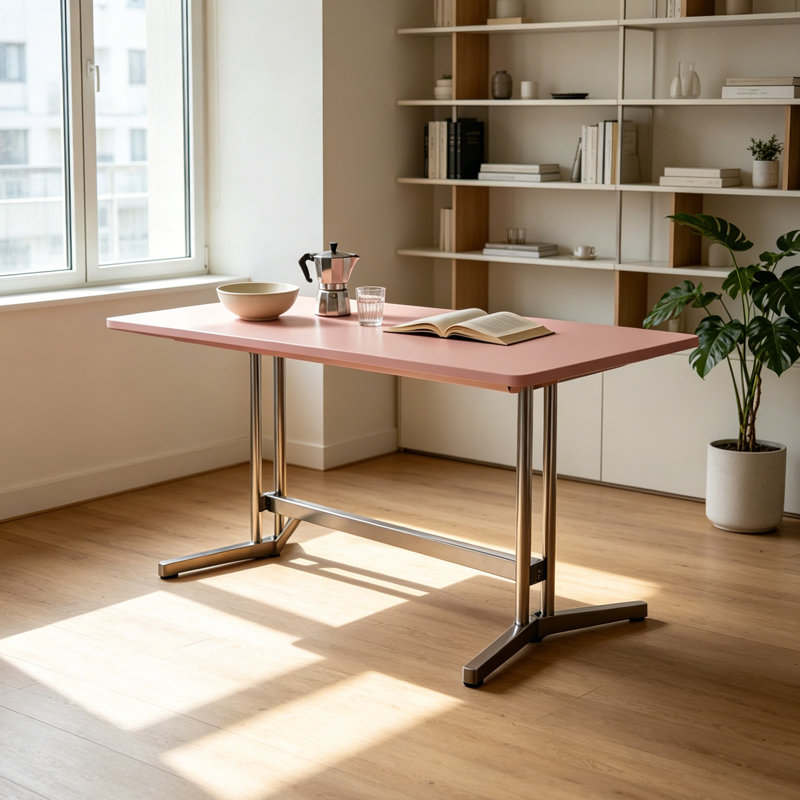 Pink Multi-layer Solid Wood Stainless Steel Desk, 29.52" H x 62.99" W x 31.49" D