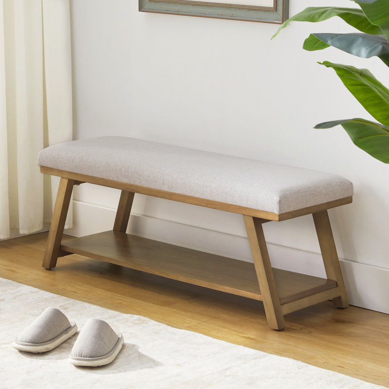 Hahnville 45.3" W Polyester Upholstered Storage Bench, Light Grey
