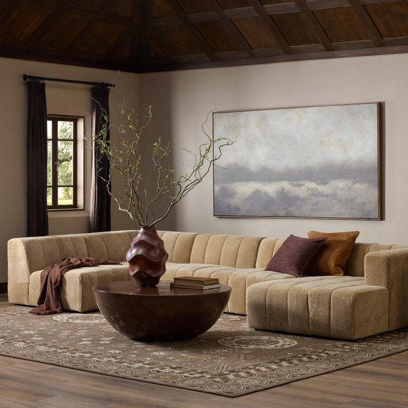 Curteria Upholstered 160 " Genuine Fur U-Shaped Sofa & Chaise, Right Hand Facing