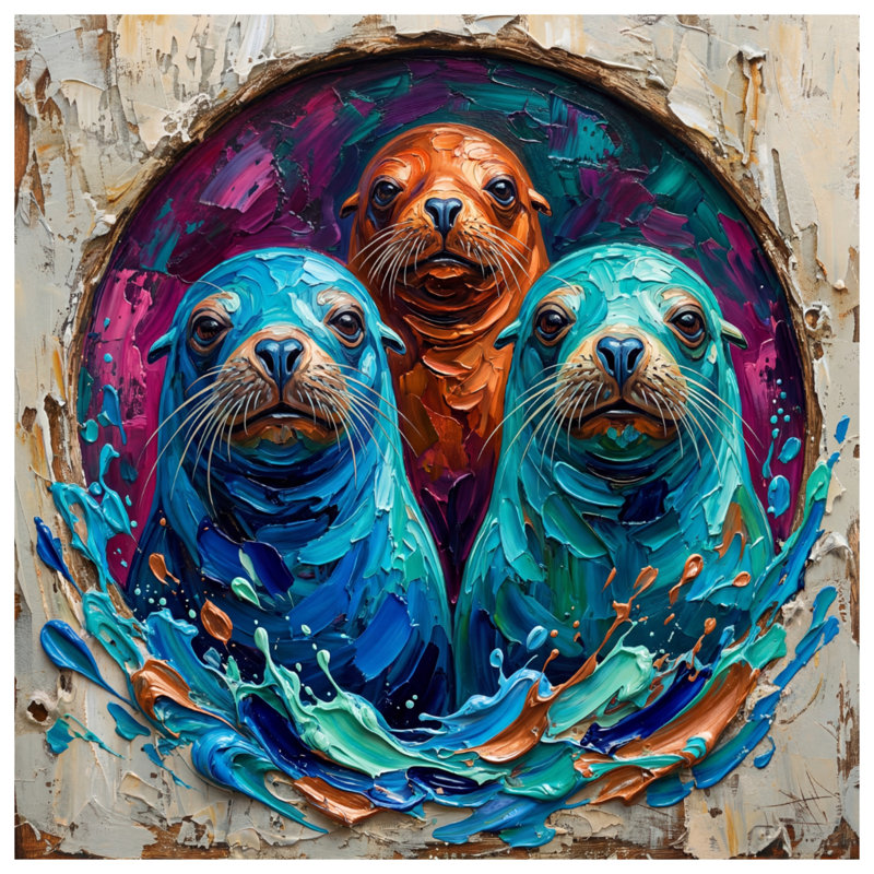 Tapisserie colorée, phoque, 50in H x60in W with 4 Grommets