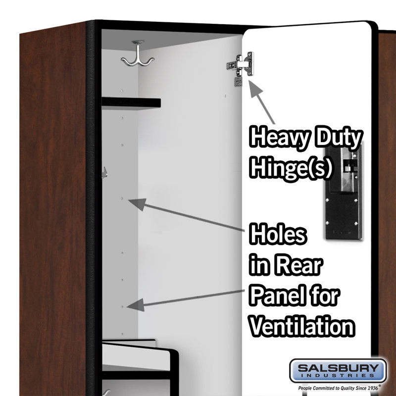Extra Wide Mahogany Wood Gym Locker with Shelves - 76"H x 45"W
