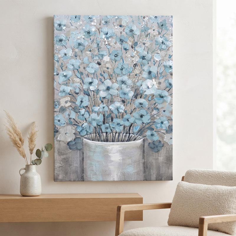 Turquoise Floral Vase Canvas Wall Art