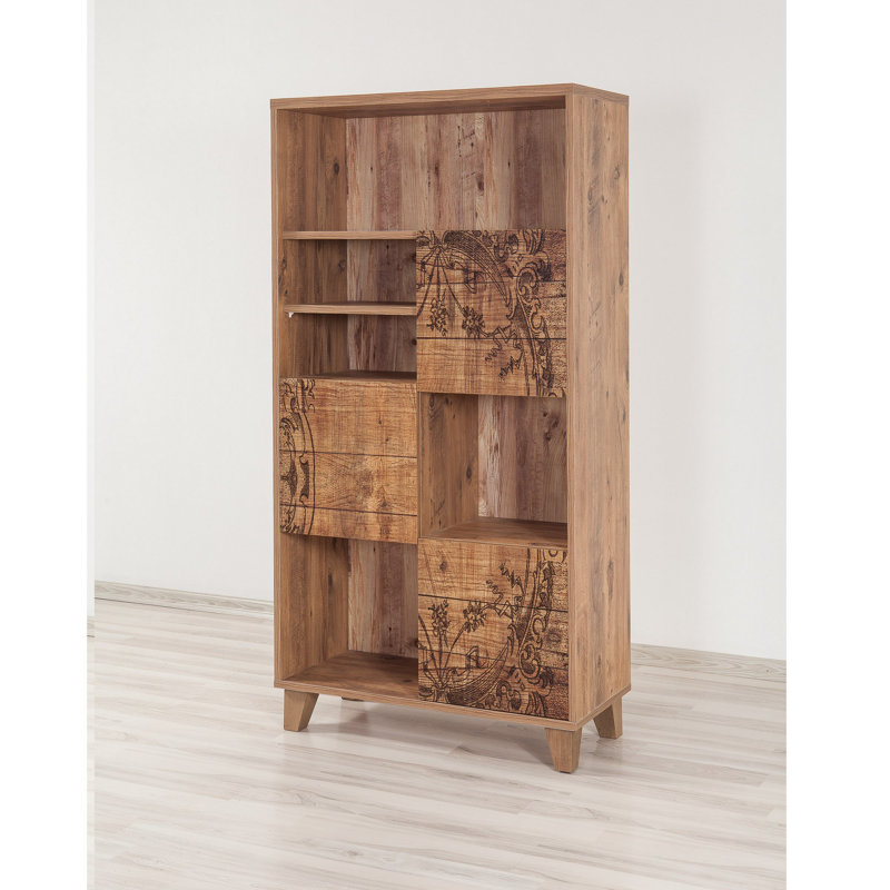 Bibliothèque traditionnelle avec de nombreuses tablettes, finition pin atlantique, 31,5 x 61,0 x 14,2 pouces | 100% panneau de particules enduit de mélamine, pieds en bois, revêtement UV | Fixation murale pour plus de rangement et de style