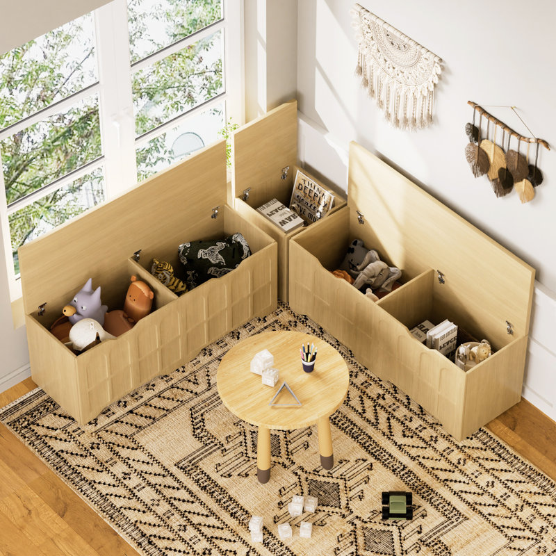 3-Piece L-Shaped Multifunctional Storage Bench with Padded Seat