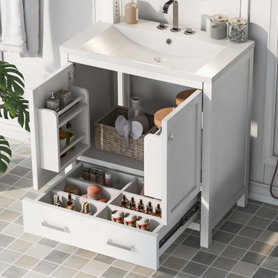 Meuble-lavabo de salle de bain avec lavabo simple, 2 portes à fermeture douce et un tiroir