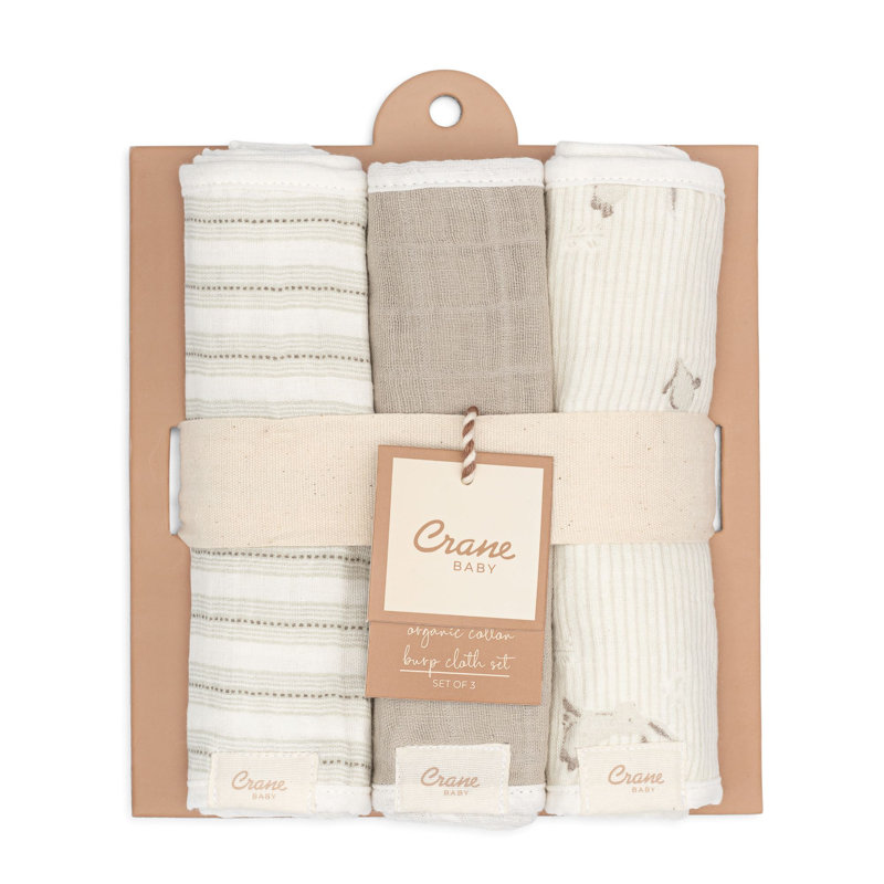 Organic Cotton 3-Pack Baby Burp Cloths, GOTS Certified, 7” x 20”, Gender Neutral