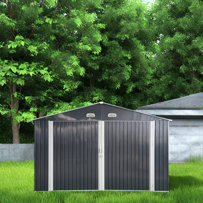 Outdoor Metal Storage Shed, Lockable, Weather-Resistant Steel Garage With Ventilation, Large Capacity For Vehicles,Reinforced Design With Double Doors