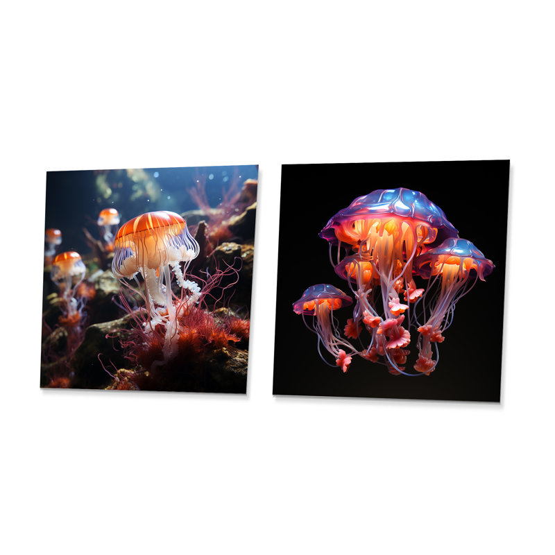 Ensemble de 2 décorations murales carrées oranges et orange, H 16 po x l 32 po