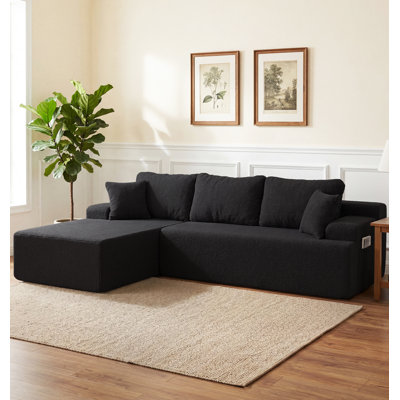 96"L-Shaped Sherpa Modular Sectional Sofa, Memory Foam Living Room Couch with Chaise & Side Pocket, No Assembly Boneless Sofa for Apartment