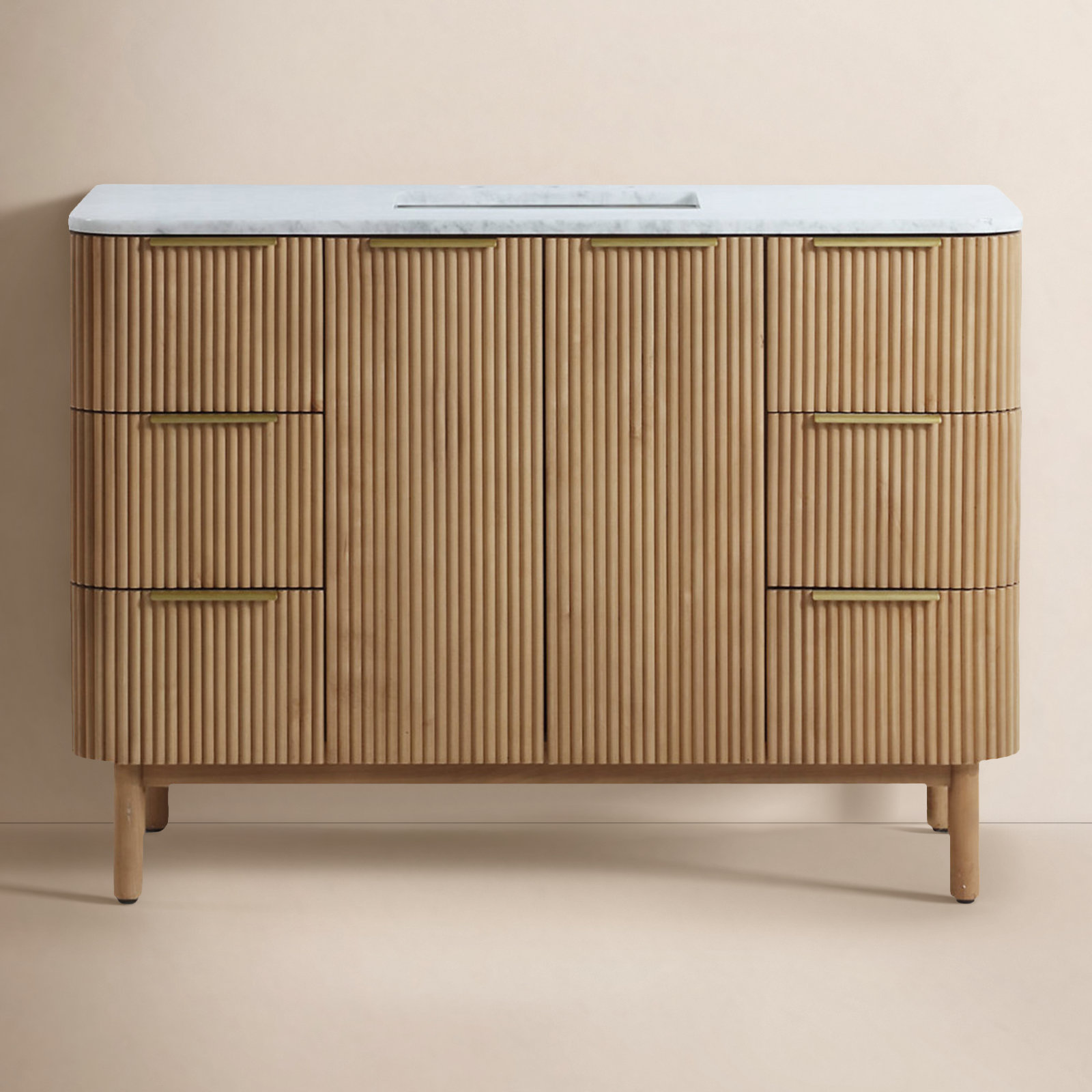 Nova 48" Carrara Marble Single Bathroom Vanity, Reeded Birch
