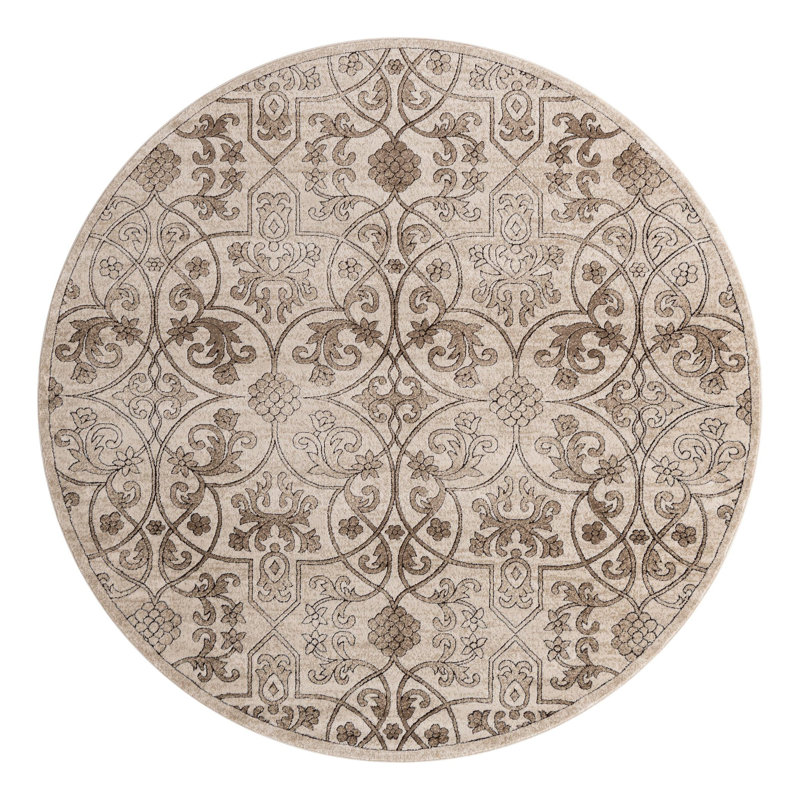 Tapis oriental beige foncé Derby, Rond 7 pi 10 po
