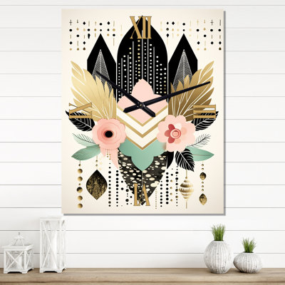 Boho chic, floral, géométrique, rétro, illustration, IV - abstrait, horloge murale moderne