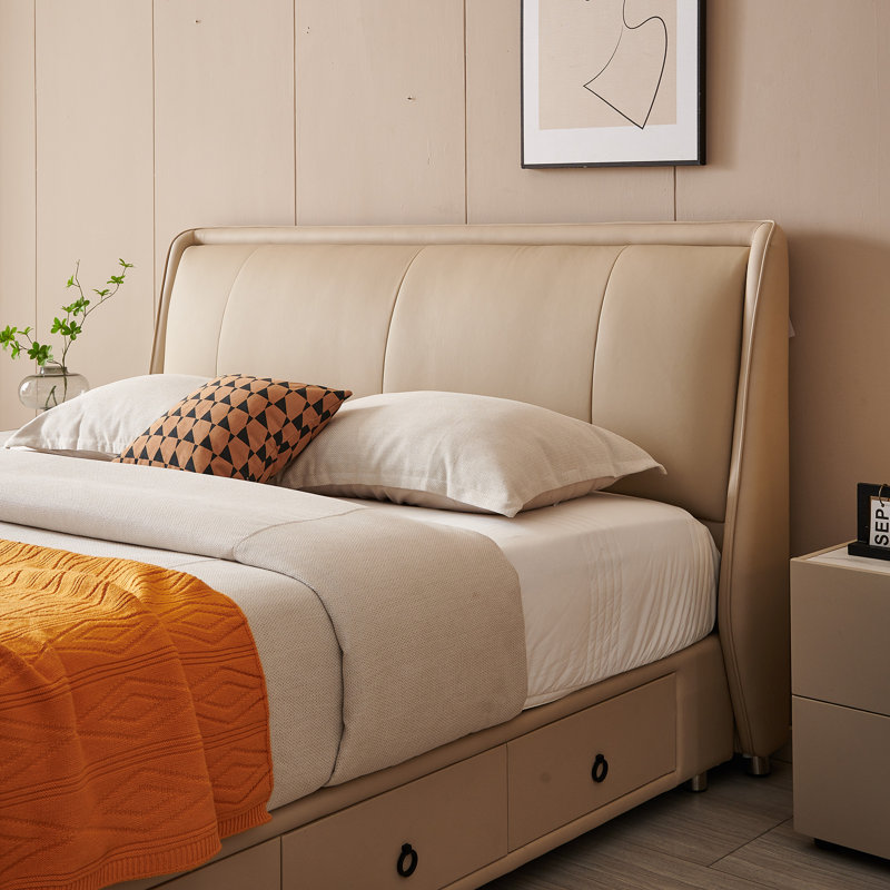 Ashlley Leather Sleigh Storage Bed, Queen