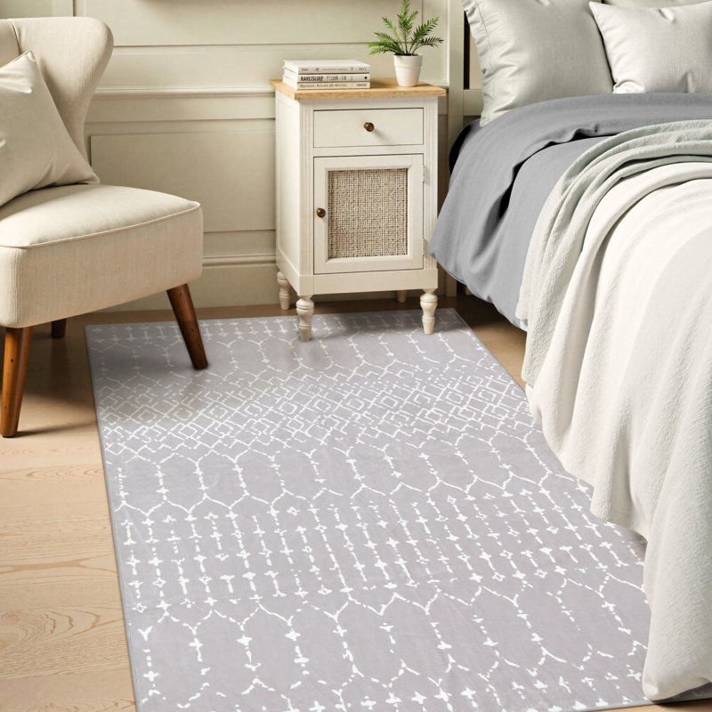Keyniah Moroccan Machine Washable Area Rugs with Non-Slip Backing for Dining Room Office Entryway, Rectangle 4' x 6'