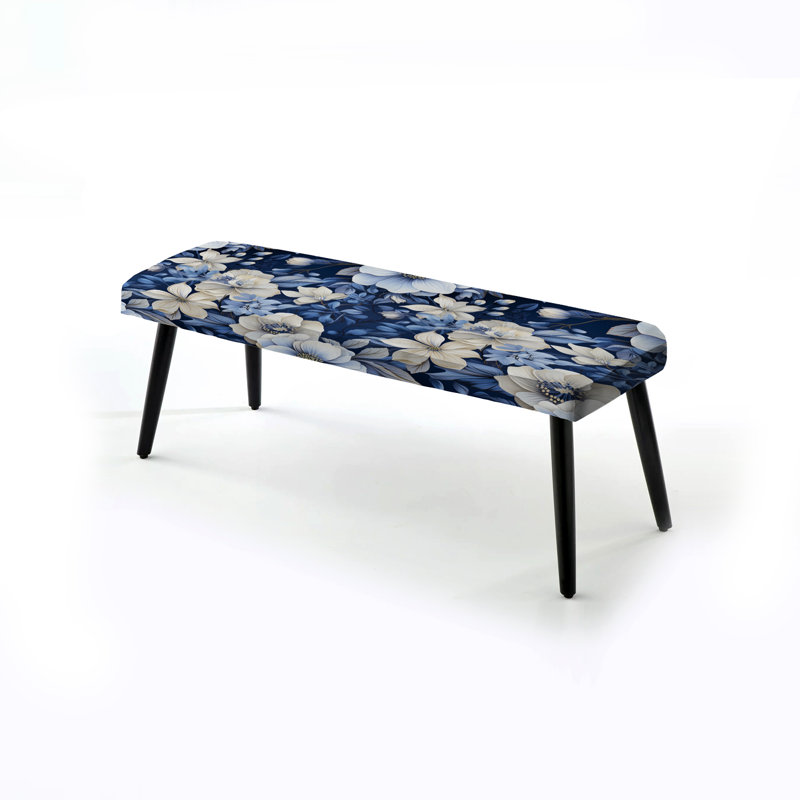 Motif floral bleu et blanc V - Banc rembourré floral noir