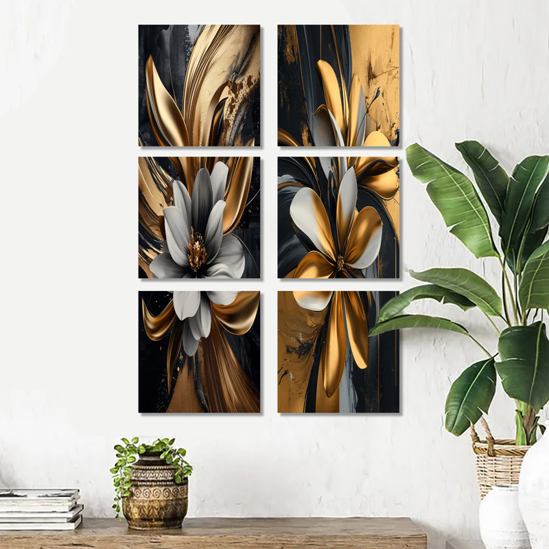 Chantel - Ensemble de 6 impressions murales florales, Toile tendue, Ne s’applique pas
