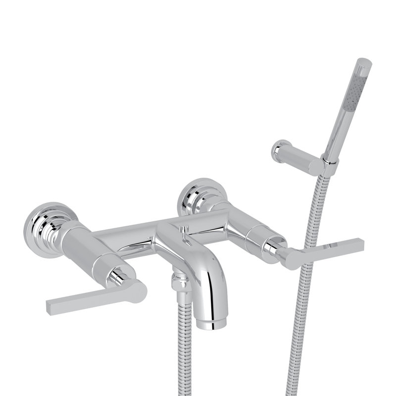 Lombardia Exposed Wall Mount Tub Filler, Polished Chrome, Cross Handle