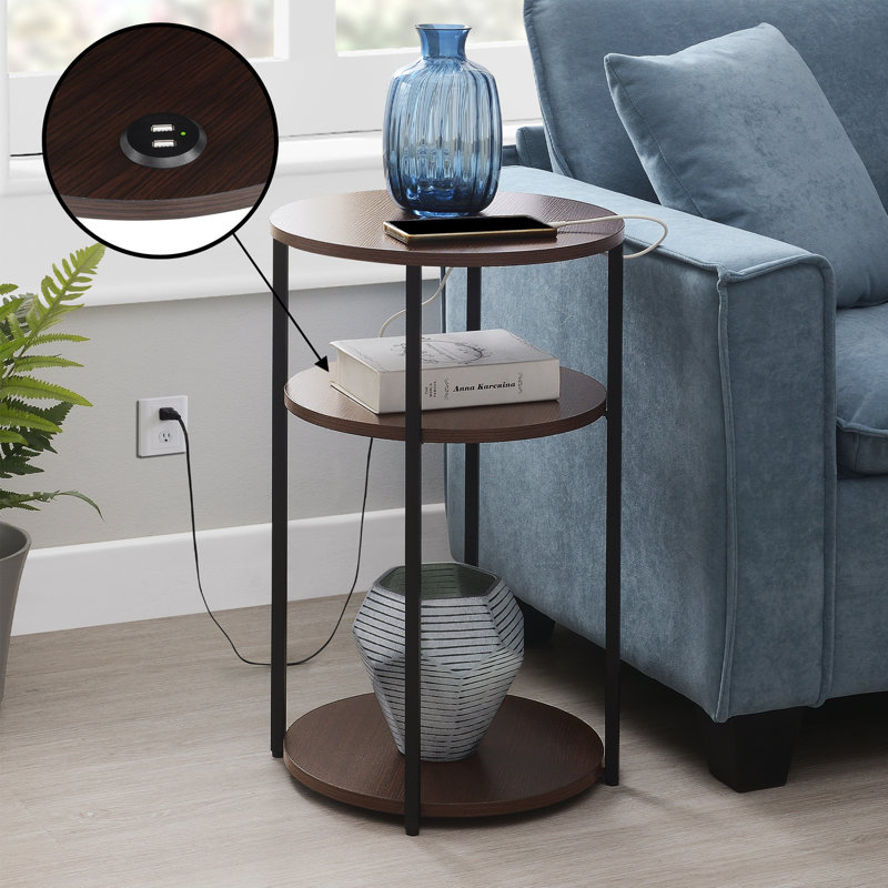 Table de bout ronde à 3 niveaux avec ports USB Ramos, Espresso