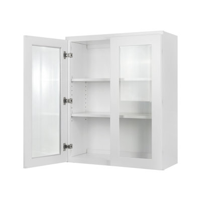 Koville GD-W2430 White Shaker Wall Cabinet Whit Glass Door With Plywood Box