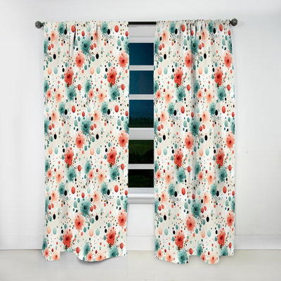 Coral And Blue Elegant Polka Dots Bliss I - Abstract Curtain - Room Darkening Curtain - 1 Panels