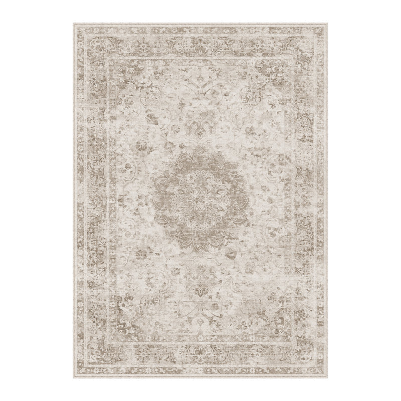 Tapis oriental vintage lavable à la machine avec envers antidérapant, Rectangle 6 pi x 9 pi