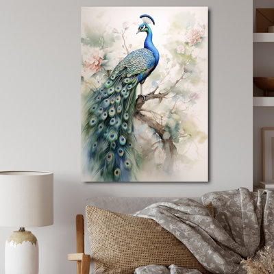 Baldassarre Blue Ink Wash Peacock II - Peacock Large Wall Art