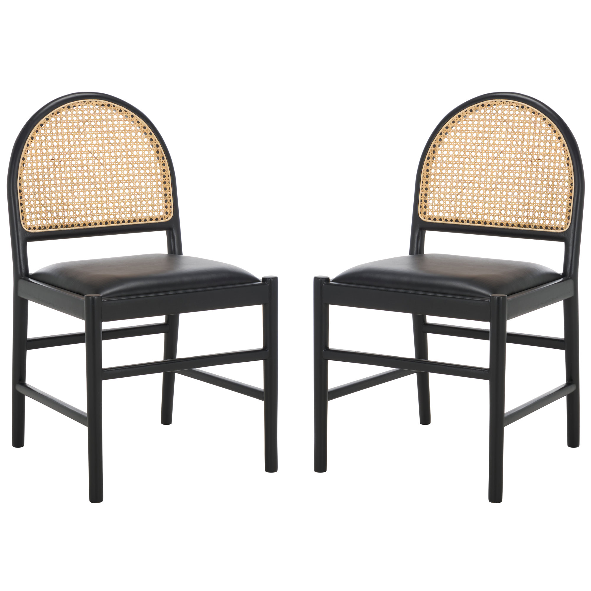 Ottavia Rattan And Leather Dining Chair, Black, Black Leather
