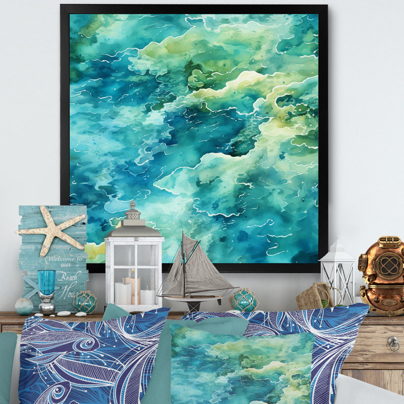 «Green Peaceful Tide Pools II - Coastal Minimalisme», art mural, Encadrement doré, H 30 po x l 30 po