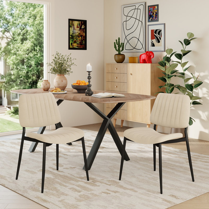 Ensemble de chaises de salle à manger en lin rembourrées avec accoudoirs Chaises d'appoint latérales avec pieds en métal noir pour le salon
