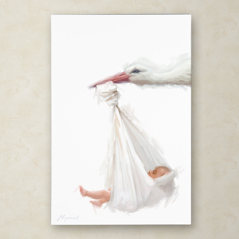 «Stork And Baby», art sur toile, H 24 po x l 16 po x P 2 po