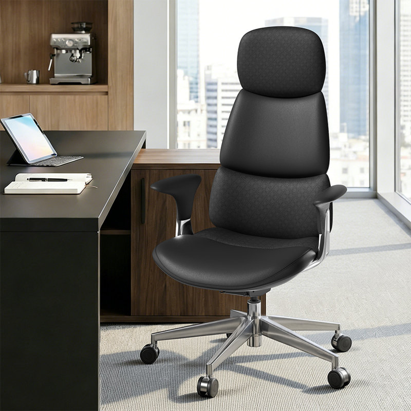 Genuine Leather Executive Chair, Swivel Ergonomic Office Chair, Home Desk Chair with Tilt Reclining, Adjustable Height, Adjustable Seat Depth