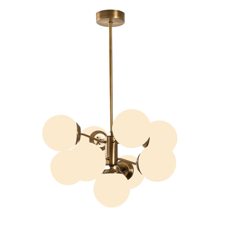 Modern Vintage Chandelier, 27.6 in Diameter x 31.5 in Height, Metal Body with Glass Cap, 9 x E27 Socket (Max 40W) | Elegant Scandinavian Design in Vintage & White Colors, Ideal for Home & Dining Spaces